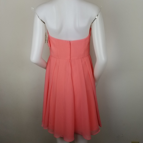 David's Bridal Coral Short Strapless Chiffo - Picture 4 of 8